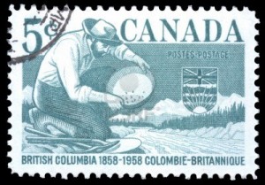 gold rush-canada-postage-stamp-showing-a-miner-panning-for-gold-as-part-of-the-centenary-of-british-columbia Image: Dawn Hoogeveen